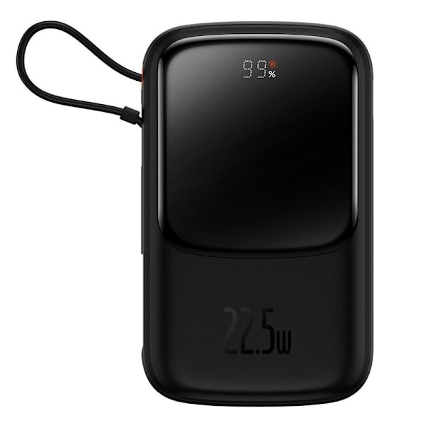 Baseus Qpow Digital Display Powerbank med hurtiglading 10000mAh 22,5W QC/PD/SCP/FCP med innebygd USB-C-kabel Svart