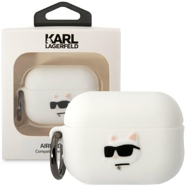 Karl Lagerfeld KLAP2RUNCHH Veske for AirPods Pro 2 deksel - Hvit silikon Choupette Head 3D