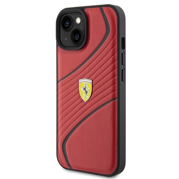 Ferrari Twist Metal Logo beskyttelsesdeksel til iPhone 15 - rød