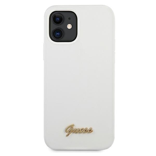 Guess GUHCP12SLSLMGWH iPhone 12 mini 5.4 hvit/hvit hardt deksel Metal Logo Script