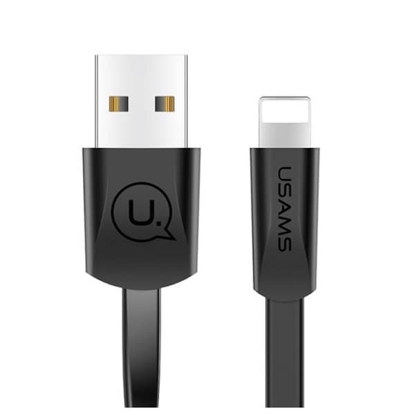 USAMS U2 Lightning platt kabel 1,2m svart/svart SJ199IP01 iPhone 5/6/7/8/X (US-SJ199)