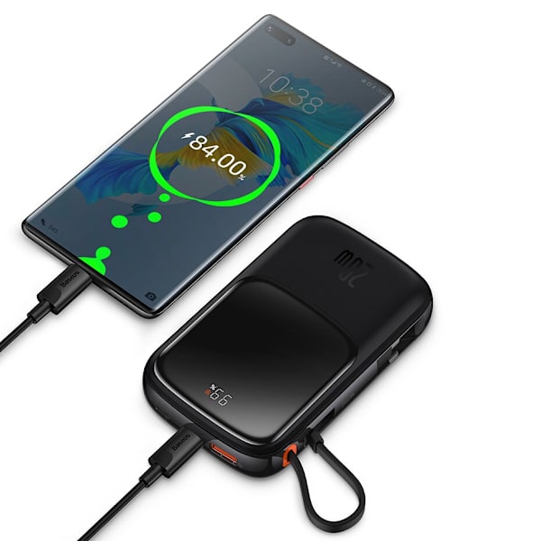 Powerbank 10000mAh 20W Baseus Qpow Pro Overseas Edition + USB C 3A-kabel - svart