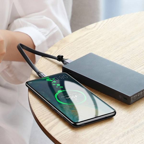 Baseus Enkel flatkabel USB / USB Type C SuperCharge 5A 40W Quick Charge 3.0 QC 3.0 23cm grå (CATMBJ-BG1)