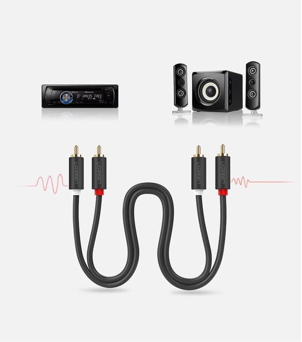 UGREEN AV104 10518 LYDKABEL 2RCA (HAN) / 2RCA (HAN) 2M - GRÅ