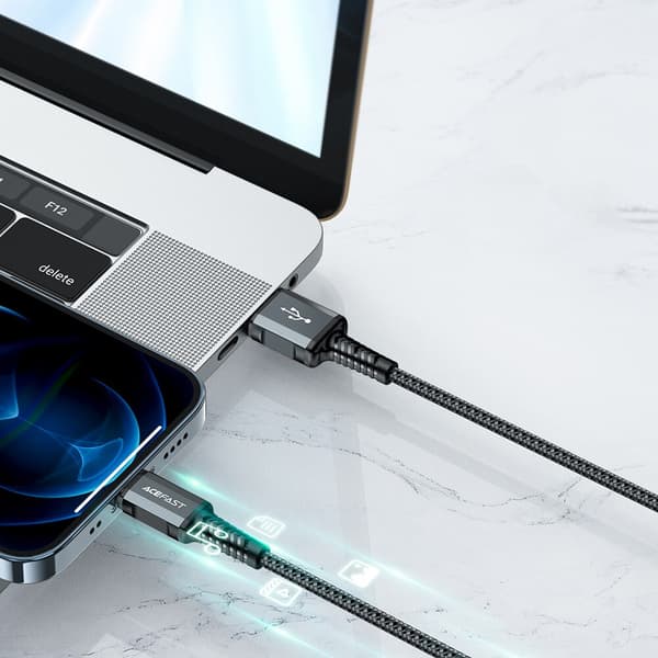 ACEFAST KABEL LANG STÆRK MFI USB - LYN 1,2M 2,4A SORT