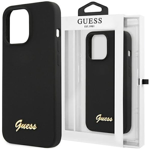 Guess GUHCP13XLSLMGBK-deksel iPhone 13 Pro Max 6.7 svart/svart hardt deksel Silikon Script Gold Logo