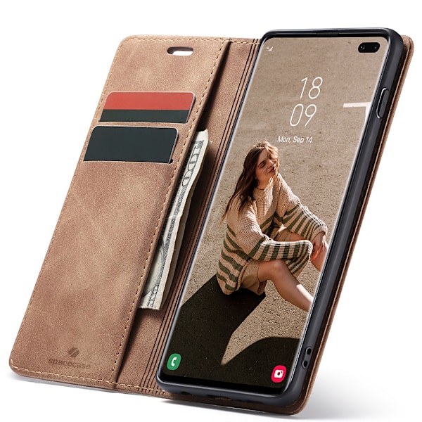 Spacecase Plånbok Galaxy S10+ Väska Läder Ljusbrun
