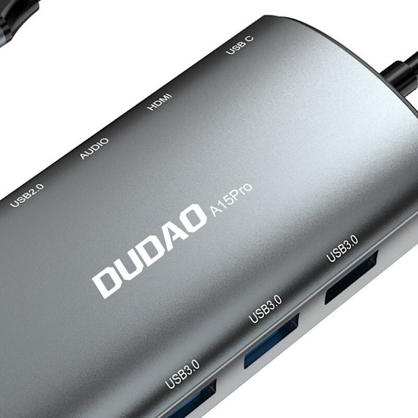 DUDAO 11IN1 MULTIFUNKTIONEL HUB USB C-USB C PD 60W/HDMI/3,5MM MINIJACK GRÅ