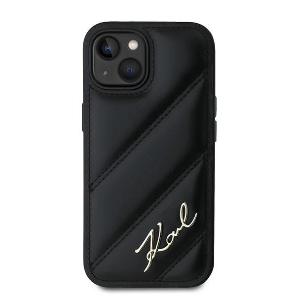 KARL LAGERFELD DIAGONAL QUILTED SCRIPT COVER TIL IPHONE 15 PLUS / 14 PLUS - SORT