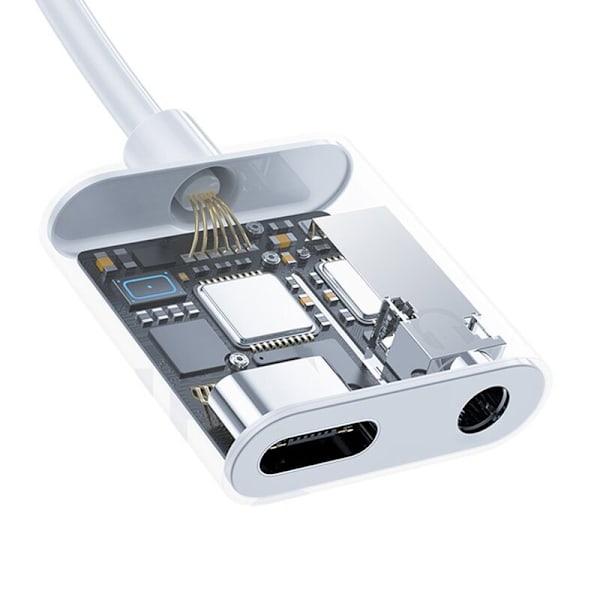 Dudao adapter hodetelefonsplitter USB Type C - USB Type C / 3,5 mm minikontakt hvit (L13T hvit)