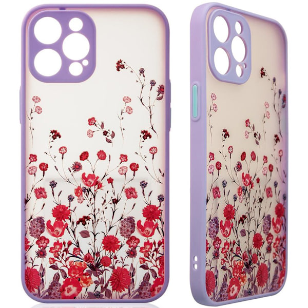 Designetui til iPhone 13, lilla blomsterskall