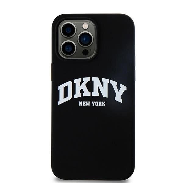 DKNY flytende silikon Hvittrykt logo MagSafe-deksel til iPhone 15 Pro Max - Svart