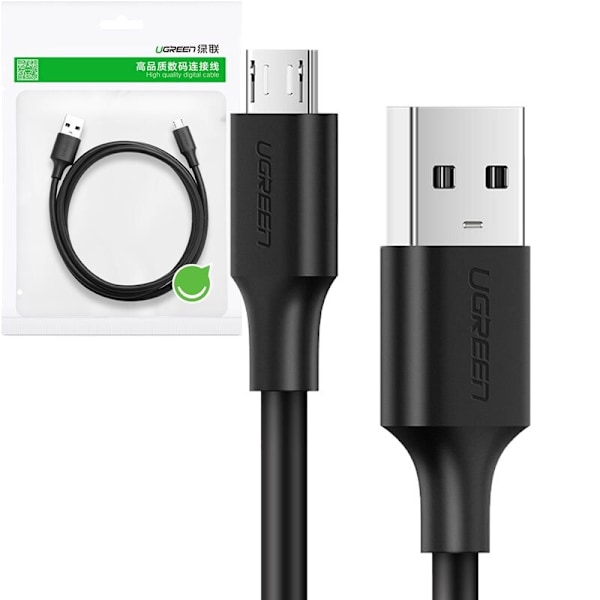 Ugrønn kabel USB - mikro USB 2,4 A 480 Mbps 1,5 m svart (US289 60137)