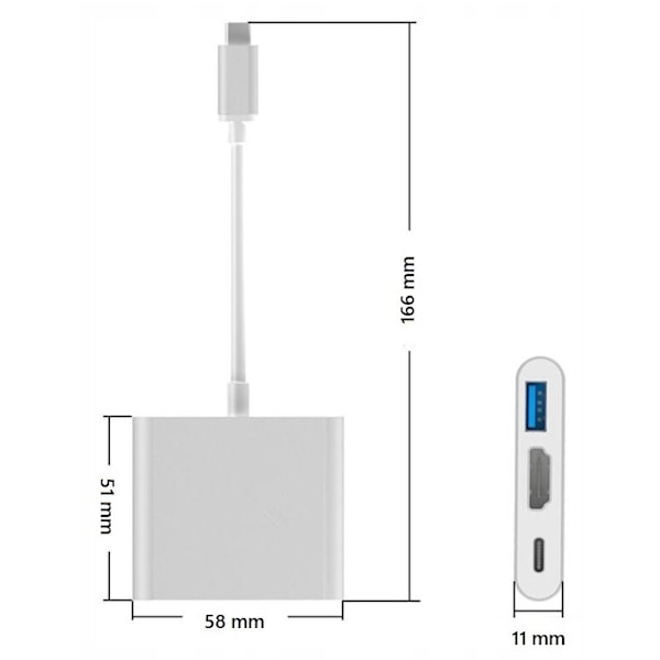 Adapter, 3 og 1, USB Type C, HDMI, Space Grey, Co2