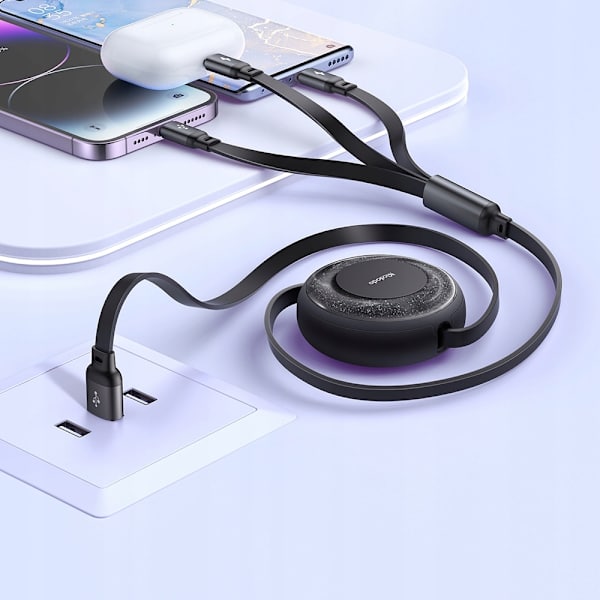 MCDODO 3IN1 UPPBYGD USB-kabel SNABBLADDNING USB-C LIGHTNING MICRO 66W