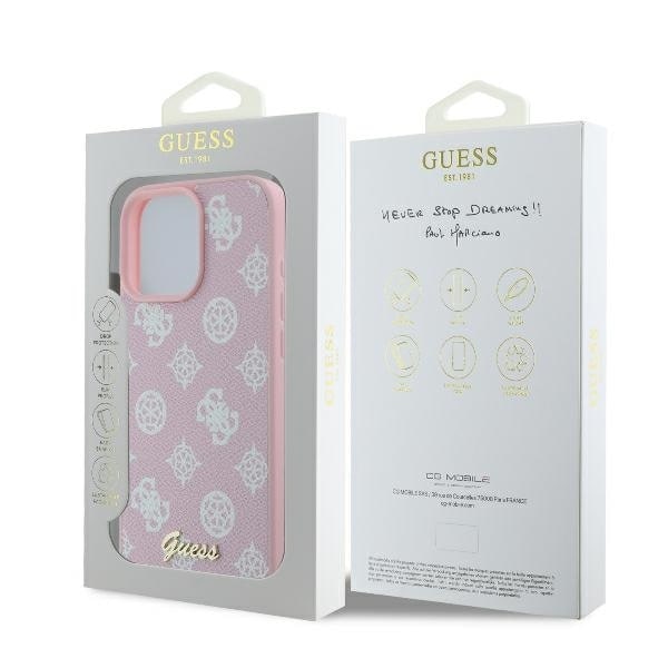 Guess GUHMP16LPGPYSP iPhone 16 Pro 6,3" rosa/rosa hårdfodral Peony Script Logo MagSafe