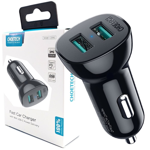 Choetech billader 2 x USB Quick Charge 3.0 30W 2.4A svart (C0051)