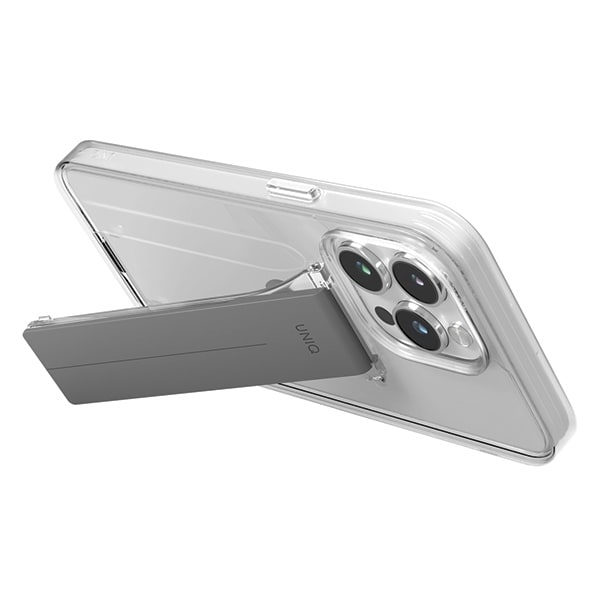 UNIQ fodral Heldro Mount med ställ iPhone 15 Pro Max 6,7" transparent/lucent klar