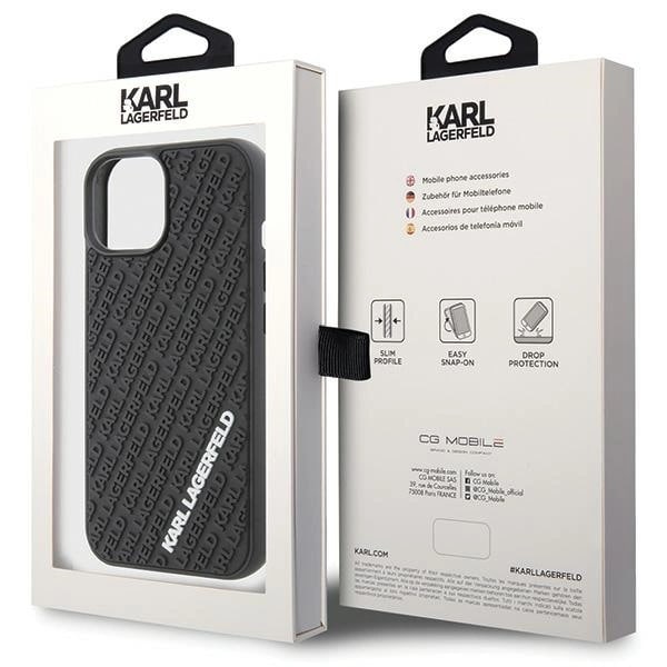 KARL LAGERFELD 3D RUBBER MULTI LOGO COVER TIL IPHONE 15 - SORT