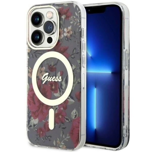 Guess GUHMP14LHCFWSA-deksel til iPhone 14 Pro grønn/khaki hardt deksel Flower MagSafe