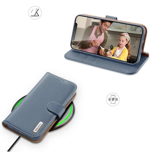 Dux Ducis Hivo lær Flip-deksel i ekte skinn som dekker lommebok for kort og ID-er iPhone 11 Pro Max Blue
