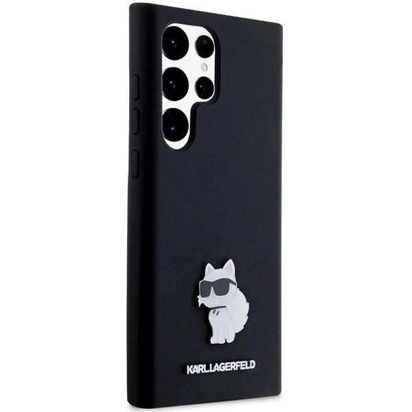Karl Lagerfeld Silikon Choupette Metal Pin Deksel til Samsung Galaxy S23 Ultra - Svart