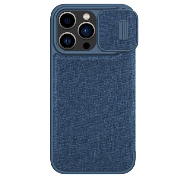 Nillkin Qin Cloth Pro Case Deksel for iPhone 14 Pro Kamera Beskyttelsesveske Beskyttelsesveske Blå