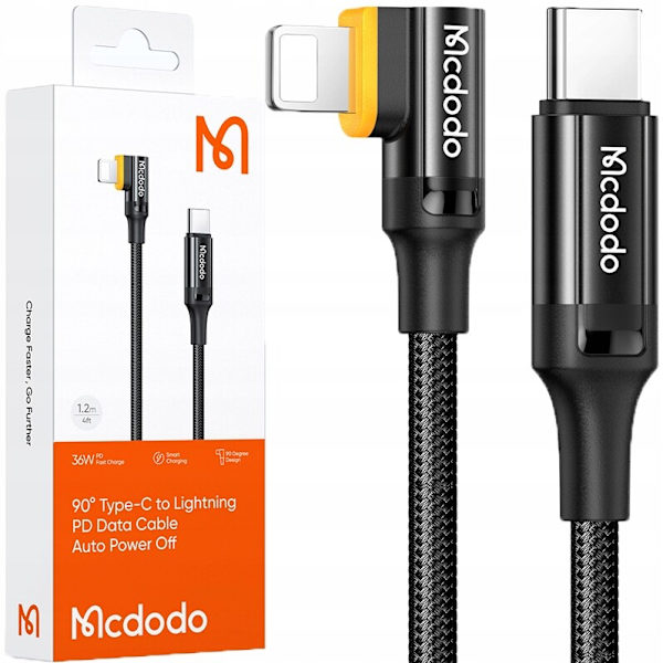 MCDODO VINKELKABEL USB-C BLIXT SNABB LADDNING 36W IPHONE LED 1M