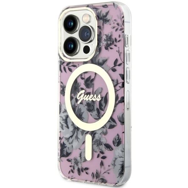 Guess GUHMP14XHCFWSP-deksel til iPhone 14 Pro Max 6.7 - Pink Flower MagSafe