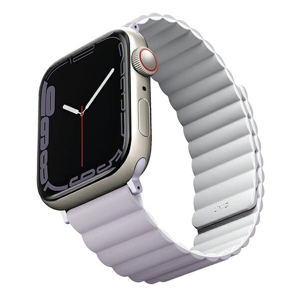 UNIQ armbånd Revix Apple Watch Series 4/5/6/7/8/SE/SE2/Ultra 42/44/45mm. Vendbar Magnetisk lilla-hvit/syrin-hvit