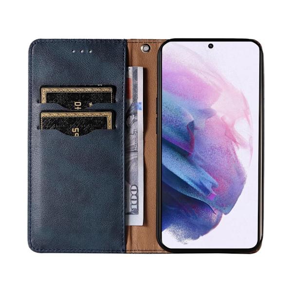 Magnetisk stroppdeksel for Samsung Galaxy S22+ (S22 Plus) lommebokbeskyttelse + anheng med minibånd i blått