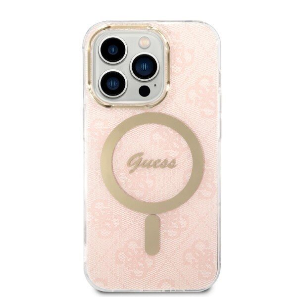 Guess Set MagSafe lader + etui for iPhone 14 Pro 6.1 Rosa 4G-utskrift (GUBPP14LH4EACSP)