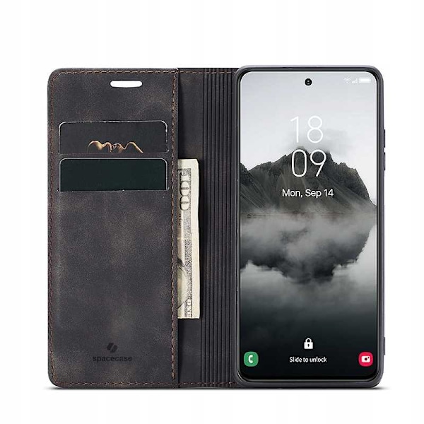 Spacecase Pålbocket Väska Galaxy S24+ Läderfodral Svart