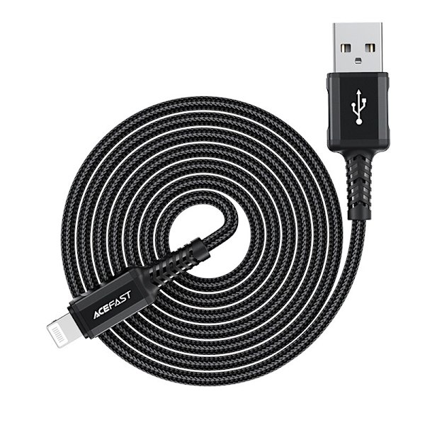 ACEFAST KABEL LANG STÆRK MFI USB - LYN 1,8M, 2,4A SORT