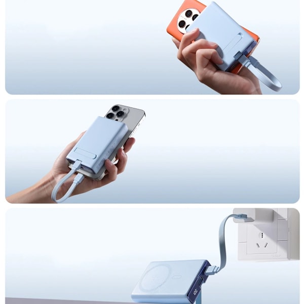 Powerbank Joyroom JR-PBM01 magnetisk 10000mAh 20W med stativ + Lightning-kabel - USB-C - grønn