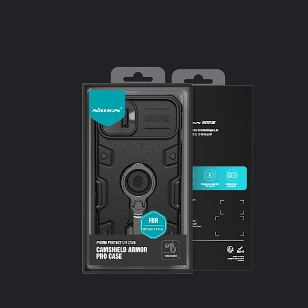 Nillkin CamShield Armor Pro Case iPhone 14 Plus pansret deksel med kameraringstativ, blå