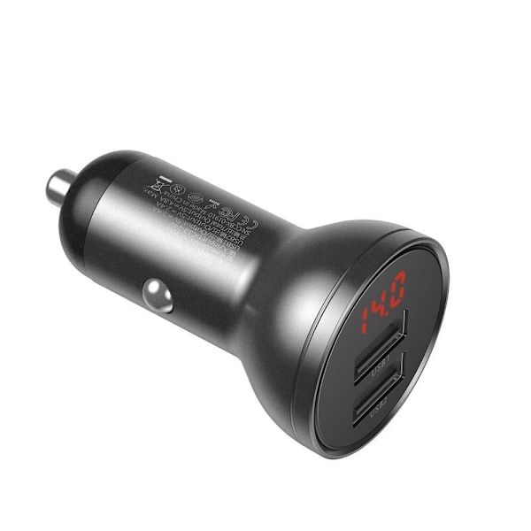 Baseus billader 2x USB 4.8A 24W LCD + 3in1 USB - USB Type C / micro USB / Lightning-kabel 1.2m svart (TZCCBX-0G)