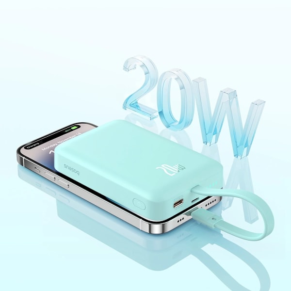 Baseus Magnetic Mini MagSafe 10000mAh 20W strømforsyning med innebygd Lightning-kabel - blå + Baseus Simple Series USB-C - USB-C 60W 0