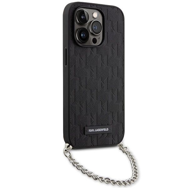 KARL LAGERFELD SAFFIANO MONOGRAM CHAIN ETUI TIL IPHONE 14 PRO - SORT