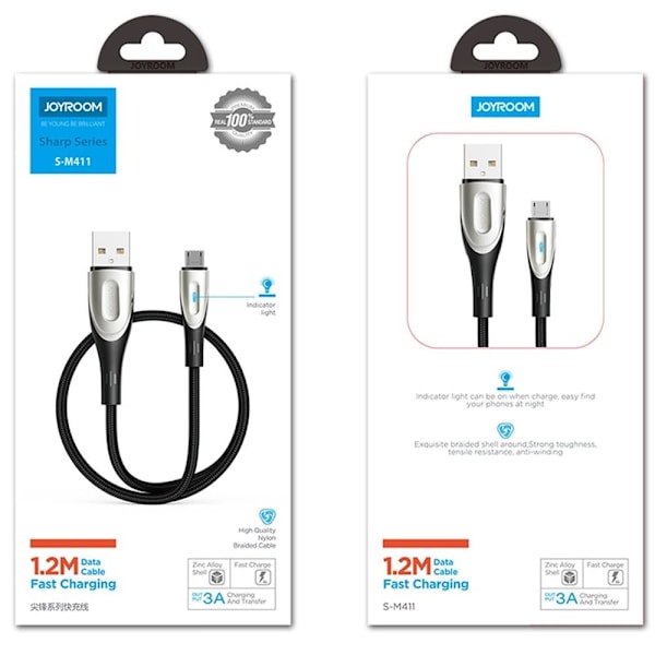 Joyroom S-M411 3A 2m USB-A - mikro USB-kabel med ladeindikator - svart