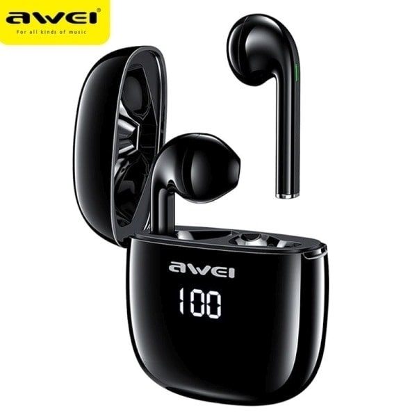 AWEI Bluetooth 5.0 T28P TWS hörlurar + dockningsstation svart/svart