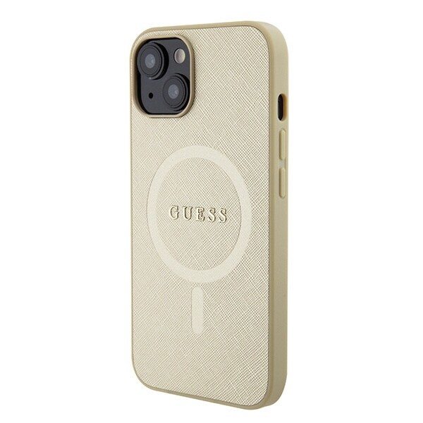 Guess GUHMP15MPSAHMCB iPhone 15 Plus 6.7 gull/gull hardt deksel Saffiano MagSafe