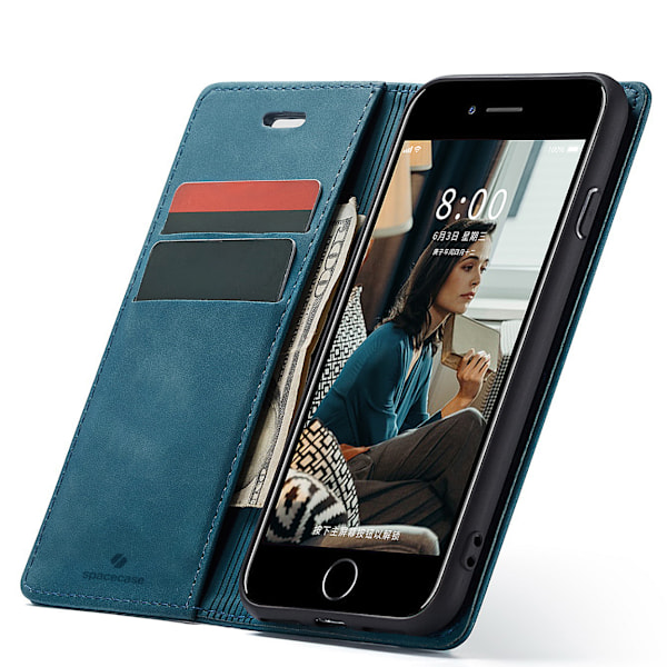 Spacecase Plånboksfodral Till Iphone 7 8 Se 2020 Blått Läderskydd