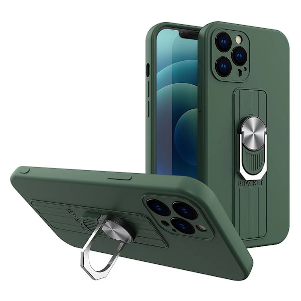RING CASE SILIKONE ETUI MED FINGERHOLDER OG STATIV TIL SAMSUNG GALAXY A22 4G MØRKEGRØN