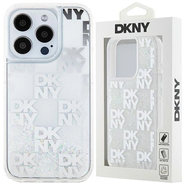 DKNY Liquid Glitter Multilogo beskyttelsesdeksel til iPhone 15 Pro Max - hvit