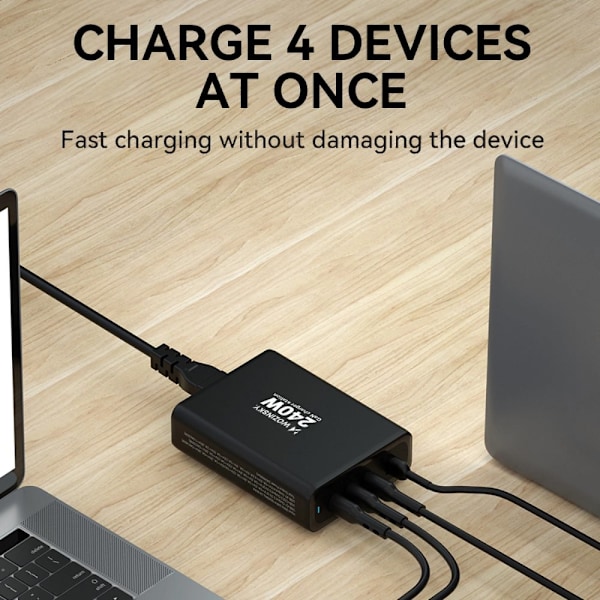 Wozinsky WGCSB 240W GaN vegglader USB-A / 3 x USB-C - svart