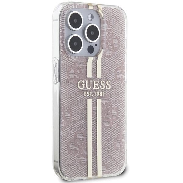 Guess IML 4G Gold Stripe beskyttelsesdeksel til iPhone 15 Pro - rosa