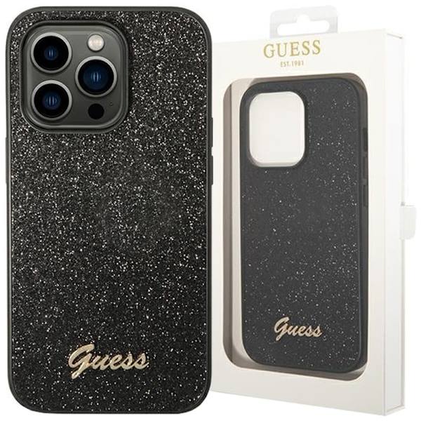 Guess GUHCP14LHGGSHK iPhone 14 Pro 6.1 svart/svart hardt deksel Glitter Script