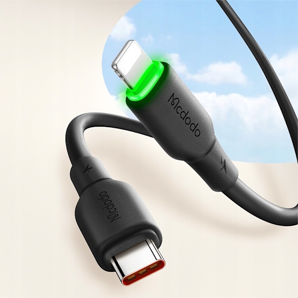 MCDODO LADDARE USB-C BLIXT SNABB LADDNINGSKABEL IPHONE 1M LED SVART