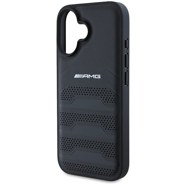AMG AMHCP16SGSEBK iPhone 16 6,1" svart/svart hårdfodral Läder Präglade linjer Svart logotyp